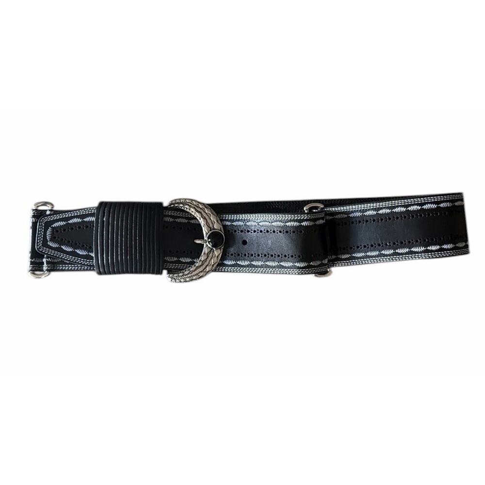Y2K Western Statement Belt w/ Rope Buckle – Black Leather Biker Core